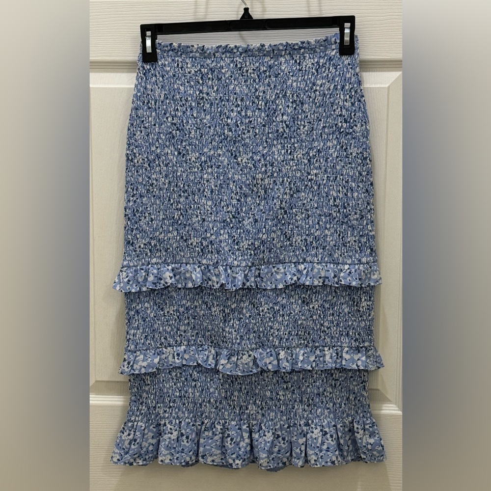 ABERCROMBIE SMOCKED MIDI SKIRT BLUE SIZE M c6 - Picture 2 of 3